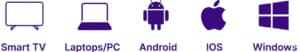 Device icons: Smart TV, laptop and PC, Android, iOS and Windows