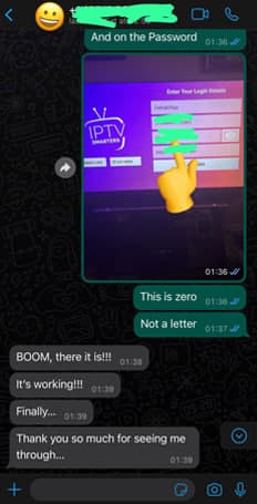 WhatsApp chat in which a customer confirms the service works after help with the app login and thanks the support team